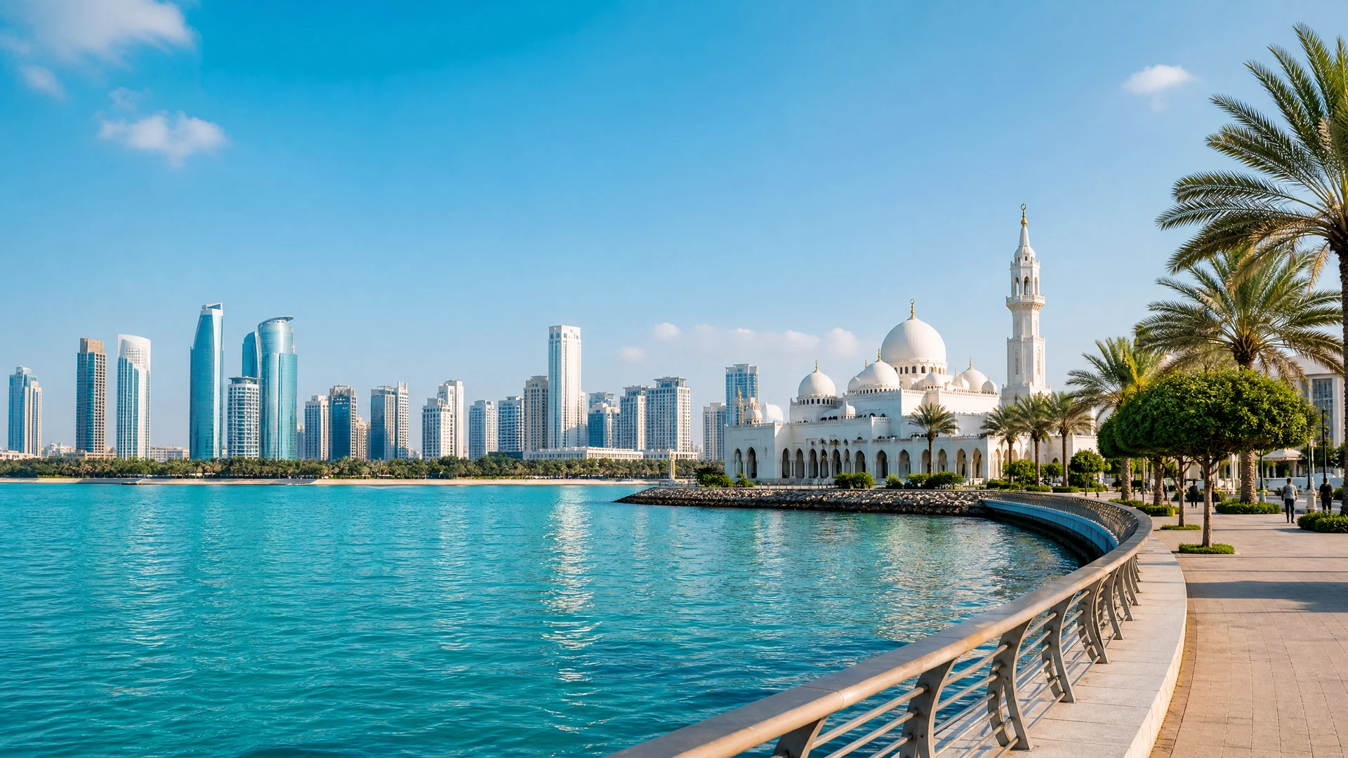 Illustrative Abu Dhabi waterfront and city architecture for a sightseeing enquiry